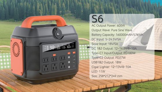 600W/576wh Stazione di emergenza per la soluzione di alimentazione esterna e domestica