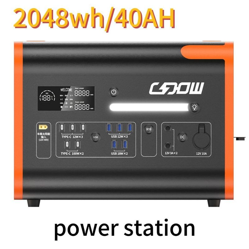 AC Pure Sine Wave 2200W/2048wh Stazione di alimentazione portatile per viaggi di campeggio in famiglia all'aperto