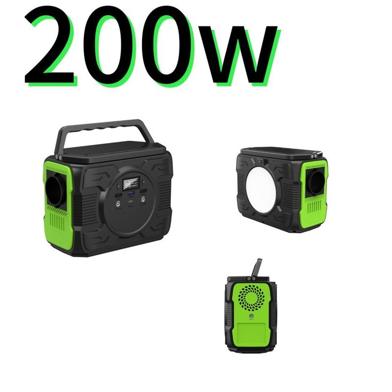 Stazione di energia solare portatile ad alta mobilità con luce LED a 4W accesa costantemente e uscita 200W