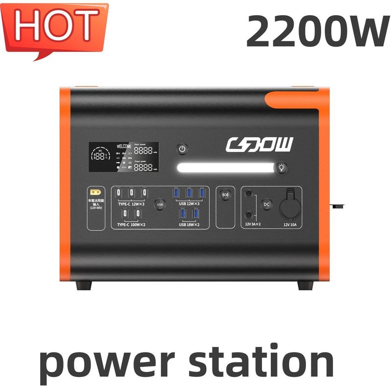 Centrale elettrica portatile a onde sinusoidali pure 2200W/2048wh per emergenza esterna Arancio caldo